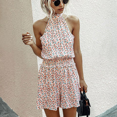 Womens Off Shoulder Halter Strapless Floral Print Jumpsuit Rompers