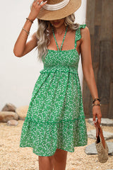 Floral Print Halter Neck Mini Dress