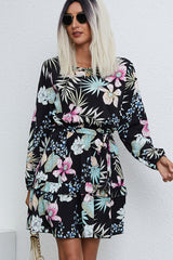 Floral Print Long Sleeve Ruffled Mini Dress