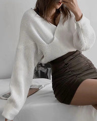 Vintage V-neck Batwing Sleeve Cross Design Knit Sweaters