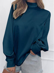 Turtleneck Lantern Sleeve Snow Spinning Blouses