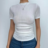 Solid short sleeve crewneck ruched top