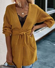 V-neck Bow Tie Knit Cardigans