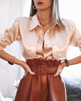 Vintage Pile Collar Single-breasted Silk Shirts Blouses