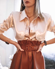 Vintage Pile Collar Single-breasted Silk Shirts Blouses