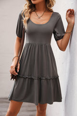 Solid Color Round Neck Casual Mini Dress