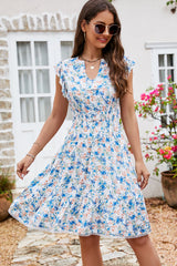 Floral Print Ruffle Hem Mini Dress