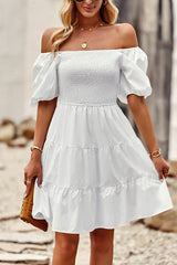 Solid Color Ruffle Hem Short sleeve Dress