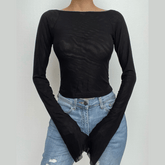 Backless solid off shoulder long sleeve top