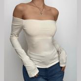 Solid off shoulder long sleeve backless top