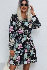 Floral Print Long Sleeve Ruffled Mini Dress