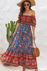 Bohemia Short Sleeve Smocked Maxi Dress