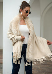 Tassel Fringed Cloak Shawl Fur Collar Sweater Cape Cardigans