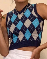 V-neck Knitting Lattice Crop Vest Sweater