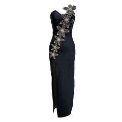 Faye One-Shoulder Gown Appliqued With Floral Embellishments Dress