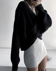 Vintage V-neck Batwing Sleeve Cross Design Knit Sweaters