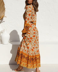 Vacation Drawstring Elastic Waist Floral Maxi Dresses