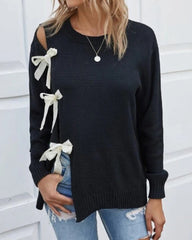 Split Bow-knot Lace-up Knit Sweater