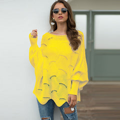 Women's Long Sleeves Hollow Loose Bat Sweater