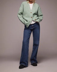 V-neck Single-breasted Knit Oversize Cardigans