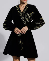 Velvet Wheat Embroidery Mini Dresses