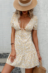 Fashion Floral Print Ruffle Hem Short Sleeve Dress