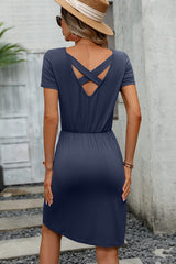 Round Neck Solid Color Casual Mini Dress