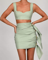 Tank Tops Skirts Leather Mini Dresses Two-piece Set