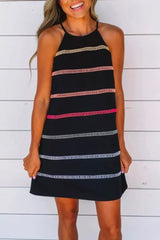 Striped Dark Blue Knee Length Dress(2 Colors)