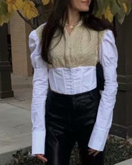 Vintage Lantern Sleeve Knit Single-breasted Shirts Sweaters