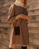 Square Collar Lattice Plaid Mini Dress