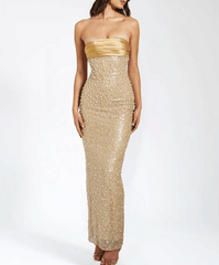 Jocelynn Sequined Pearl Tube Maxi Dress