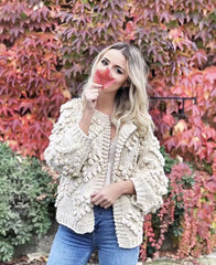 V-neck Handicraft Splicing Hollow-out Sweaters Cardigans