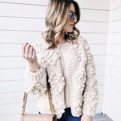 V-neck Handicraft Splicing Hollow-out Sweaters Cardigans