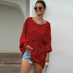 Women's Long Sleeves Hollow Loose Bat Sweater