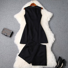 V-neck Suit Double Buckle Vest Shorts Blazers Two-piece Set