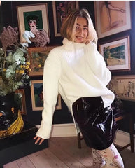 Slit Hem Knit Pile Collar High Low Sweaters