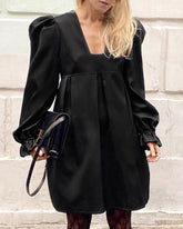 V-neck Lantern Puff Sleeve Square Collar Mini Dresses
