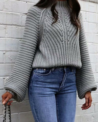 Splicing Hollow-out Lantern Sleeve Knit Sweater