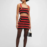 Kiara 8-Button Metallic Striped Tweed Mini Skirt Set