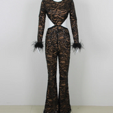 Danielle Backless Sequined Feather Jumpsuit