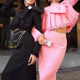 Eileen Stand Collar Rhinestone Bow Top Tassels, Skit Set