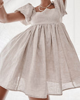 Square Collar Lantern Bubbles Sleeve Skater Party Mini Dresses