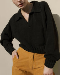 V-neck Knit Pile Collar Polo Sweaters Top