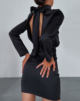 V-neck High Collar Satin Bodycon Mini Dresses