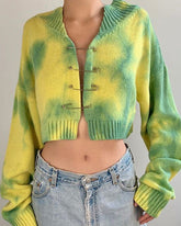 Tie-dye Brooch Button Knitting Sweater Cardigan
