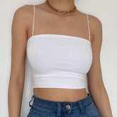 Double layered solid spaghetti strap crop cami top
