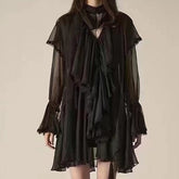 Kate Long Sleeve Chiffon Layered Lace Mini Dress