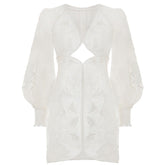 LeAnn Puff Sleeve Cut Out Floral Embroidered Mini Dress
