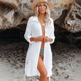 Women's Swimsuit Beach Cover Up Cardigan Bathing Suit Button Down Shirt Roll-up Sleeve Bikini Beach Wear